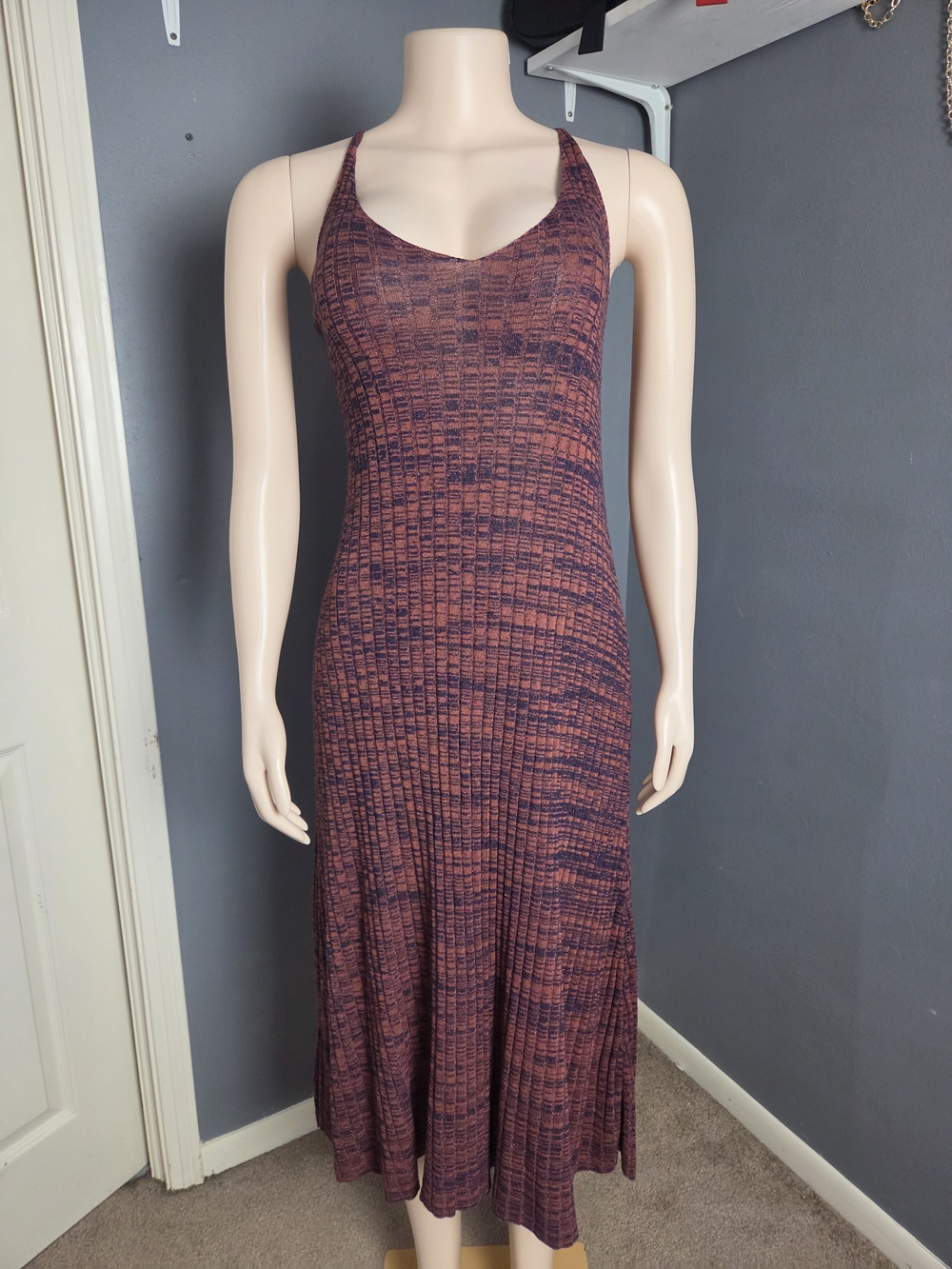 Sleeveless Knit Midi Dress in Mauve Navy - Brand